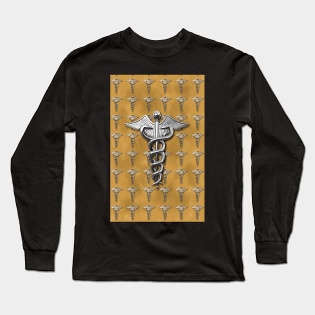 Silver Medical Caduceus Long Sleeve T-Shirt by Packrat